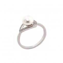 Ladies' drop-shaped ring in 925 silver with pearl and zirconia