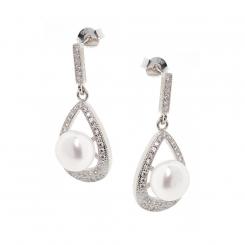 Drop-shaped earrings in 925 silver with pearls and zirconia (poussette)