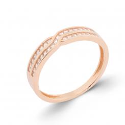Женское кольцо из розового золота 585 пробы фианитами в два ряда