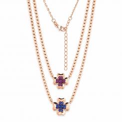 Collier aus 925 Silber mit kleinem Blumen-Anhänger und farbigen Zirkonia in rosa oder blaur mit farbigen Zirkonia, rosa oder blau