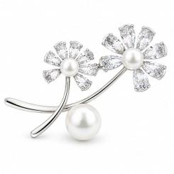 Brosche Pusteblumen aus 925 Silber mit Zirkonia und Perlen
