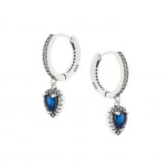 Серьги-кольца из серебра 925 пробы с подвеской из фианита в форме сердца в трех цветах