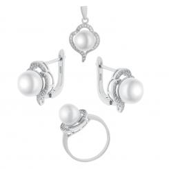 Jewelry set in 925 silver with pearls - earrings, pendant and ladies' ring