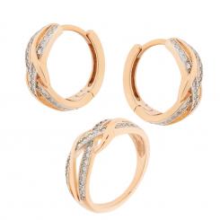 Jewelry set in 925 silver with zirconia: hoop earrings + ladies' ring