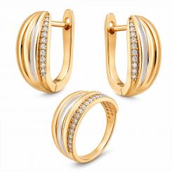 Jewelry set in gold-plated 925 silver with zirconia: earrings + ladies' ring