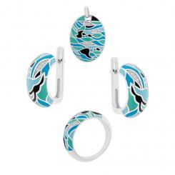 Комплект украшений из серебра 925 пробы: серьги + подвеска + женское кольцо