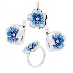 Flower-shaped jewelry set in 925 silver: earrings + pendant + ladies' ring
