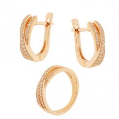 Комплект украшений из серебра 925 пробы, позолоченное: серьги + женское кольцо