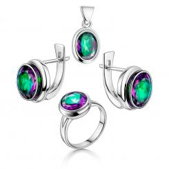 Jewelry set in 925 silver with mystic topaz: earrings + pendant + ladies' ring
