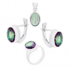 Jewelry set in 925 silver with mystic topaz: earrings + pendant + ladies' ring