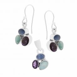 Set: earrings + pendant in 925 silver with colorful stones