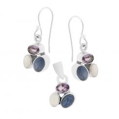 Set: earrings + pendant in 925 silver with colorful stones