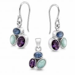 Set: earrings + pendant in 925 silver with colorful stones
