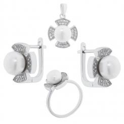 Jewelry set in 925 silver with pearls: earrings + pendant + ladies' ring