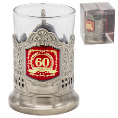 60th anniversary tea glass holder with tea glass, 200 ml