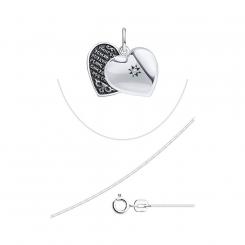 Sokolov Комплект: подвеска двойное сердце из серебра 925 с фианитом + цепочка 50 см