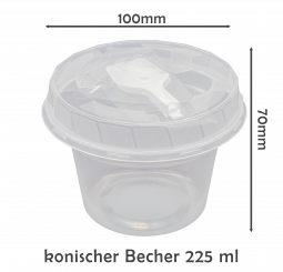 Becher Набор одноразовых стаканчиков конических с крышкой Ø95мм и ложкой, 225мл, 50шт