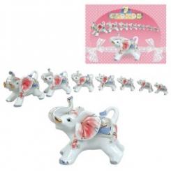 Set of figures "7 elephants" from porcelain, pink-white