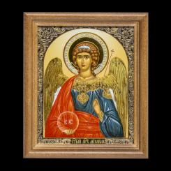 Икона "Ангел Хранитель" деревянная рама, двойное тиснение, под стеклом, поясной, 11 x 13 см