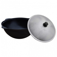 Узбекский чугунный казан, круглое основание, с алюминиевой крышкой, 22 л