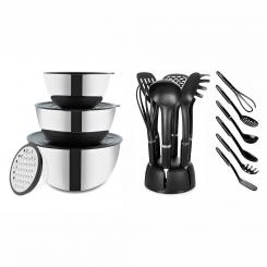 Kitchen combo set: stainless steel bowl set and 6 pcs kitchen gadget set