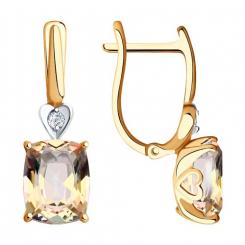 Earrings in pink gold 585 with Swarovski and smoke topaz