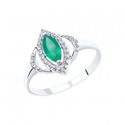 Sokolov ladies ring in 925 silver with green agate and zirconia