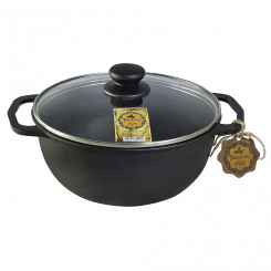 Чугунная кастрюля Maysternya объемом 4 литра со стеклянной крышкой