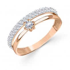 Красивое женское кольцо из красного золота 585 пробы, с вставками из 46 фианитов, ширина спереди ≈ 6 мм