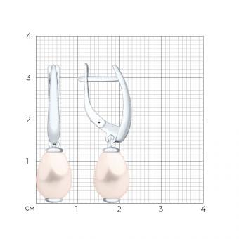Серебряные серьги 925 пробы с розовым жемчугом Swarovski 