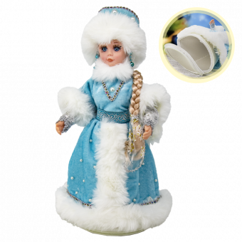 Dekofigur Schneemädchen in Hellblau und Silber mit Bonbonbehälter, 35 cm