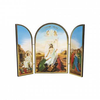 Triptych icon "Woskresenie Hristovo", made of wood, double embossing, 18 x 24 cm