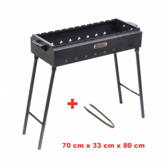Mangal mit faltbaren Beinen und Zangen, aus 2 mm Stahl (LBH: 70 x 33 x 80 cm)