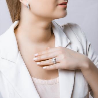 Schöne Ohrringe aus Silber 925, mit 22 Zirkonia und weißer Emaille, Höhe ca. 18 mm