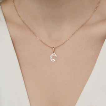 Кулон буква «C» из красного/белого золота 585 пробы, с фианитами, высота ок. 20 мм