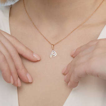 Buchstabenanhänger "P" aus 585er Rotgold / Weißgold mit Zirkonia, Höhe ca. 20 mm