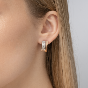 Elegant earrings in 585 red/white gold with geometric pattern, height approx. 20 mm