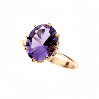 Amazing ladies' ring, Russian rose gold 585, with amethyst approx. 10 mm