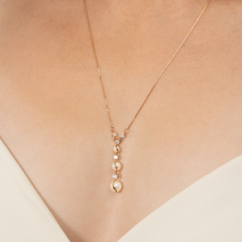 Attractive necklace with pendant, Russian rose gold 585, with pearls, length 50 cm