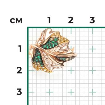 Damenring in Blattform aus 585 Rotgold mit Zirkonia, Breite ca. 20 mm