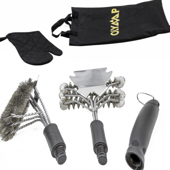 ​Grill-Reinigungsset im Beutel mit Bürsten, Schaber und Grillhandschuh