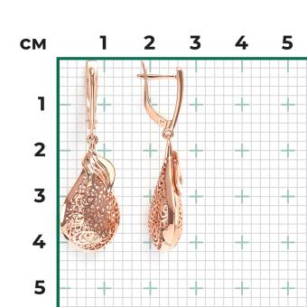 Серьги, русское красное золото 585 пробы, ширина декоративной части ≈ 14 мм, высота ≈ 42 мм
