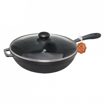 Bratpfanne aus Gusseisen mit Glasdeckel Ø 24, Höhe 6 cm