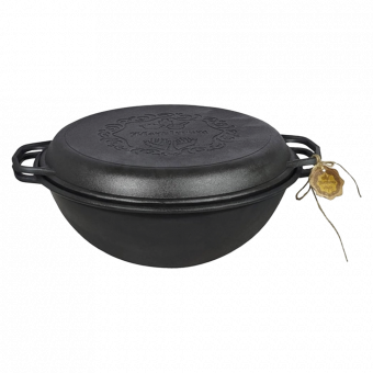 Uzbek cast iron WOK kettle, with pan lid, 15 L