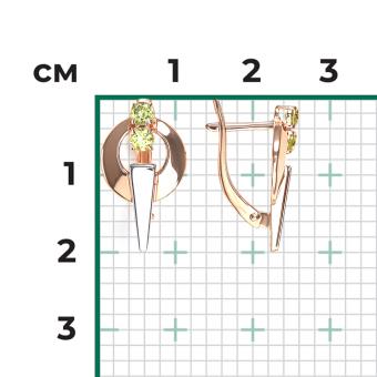 Earrings, Russian red gold 585, with chrysolite, height approx. 20 mm, diameter approx. 11 mm