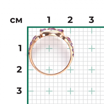 Damenring mit Amethysten, Russisches Rotgold 585, Durchmesser des zentralen Teils des Rings ca. 10 mm
