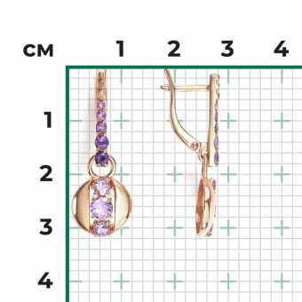 Charmante Ohrhänger aus russischem Rotgold 585 mit insgesamt 8 Amethyst-Steinen pro Ohrring, Durchmesser des Anhängers ca. 10 mm, Höhe ca. 32 mm