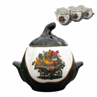 Backtopf-Set "Kürbis" mit Henkeln, 0,75 l, mit Wagen-Dekor (Set mit 6 Töpfen)