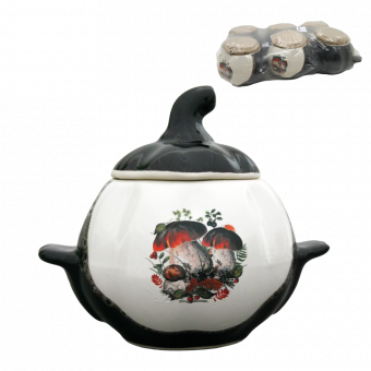 Backtopf-Set "Kürbis" mit Henkeln, 0,75 l, mit Pilz-Dekor (Set mit 6 Töpfen)