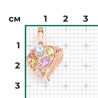 Pendant, Russian red gold 585, with zirconia, topaz, amethyst, chrysolite, height approx. 28 mm